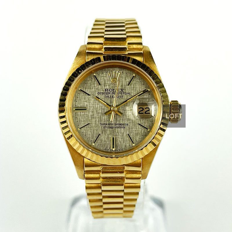 Rolex Lady-Datejust 26 Gold President Linen Dial