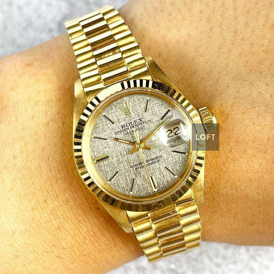 Rolex Lady-Datejust 26 Gold President Linen Dial