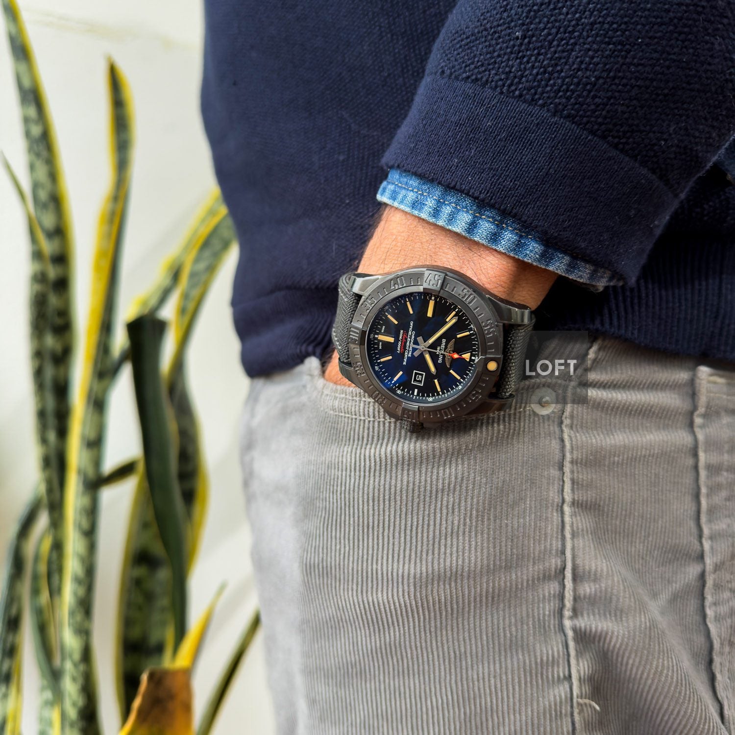 Breitling Avenger Blackbird Automatic Black Dial Military Strap 48 mm