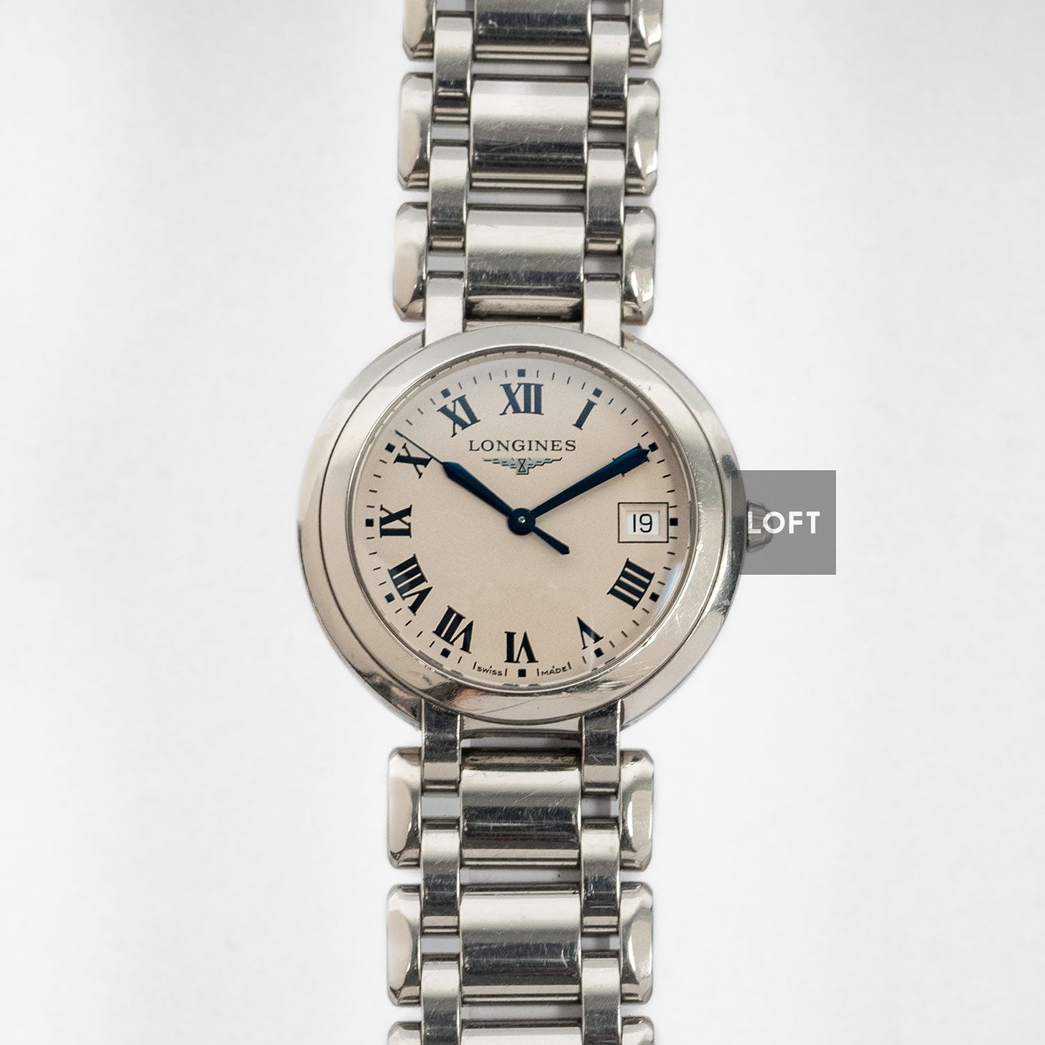 Longines PrimaLuna Date Quartz Silver Dial 34 mm