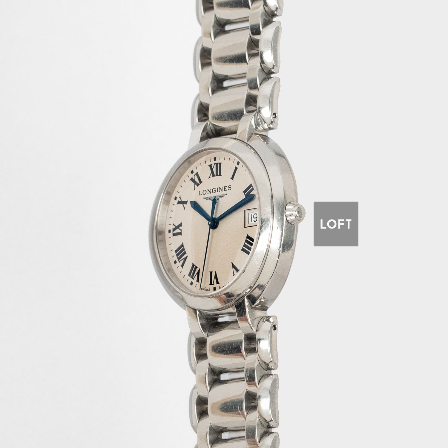 Longines PrimaLuna Date Quartz Silver Dial 34 mm