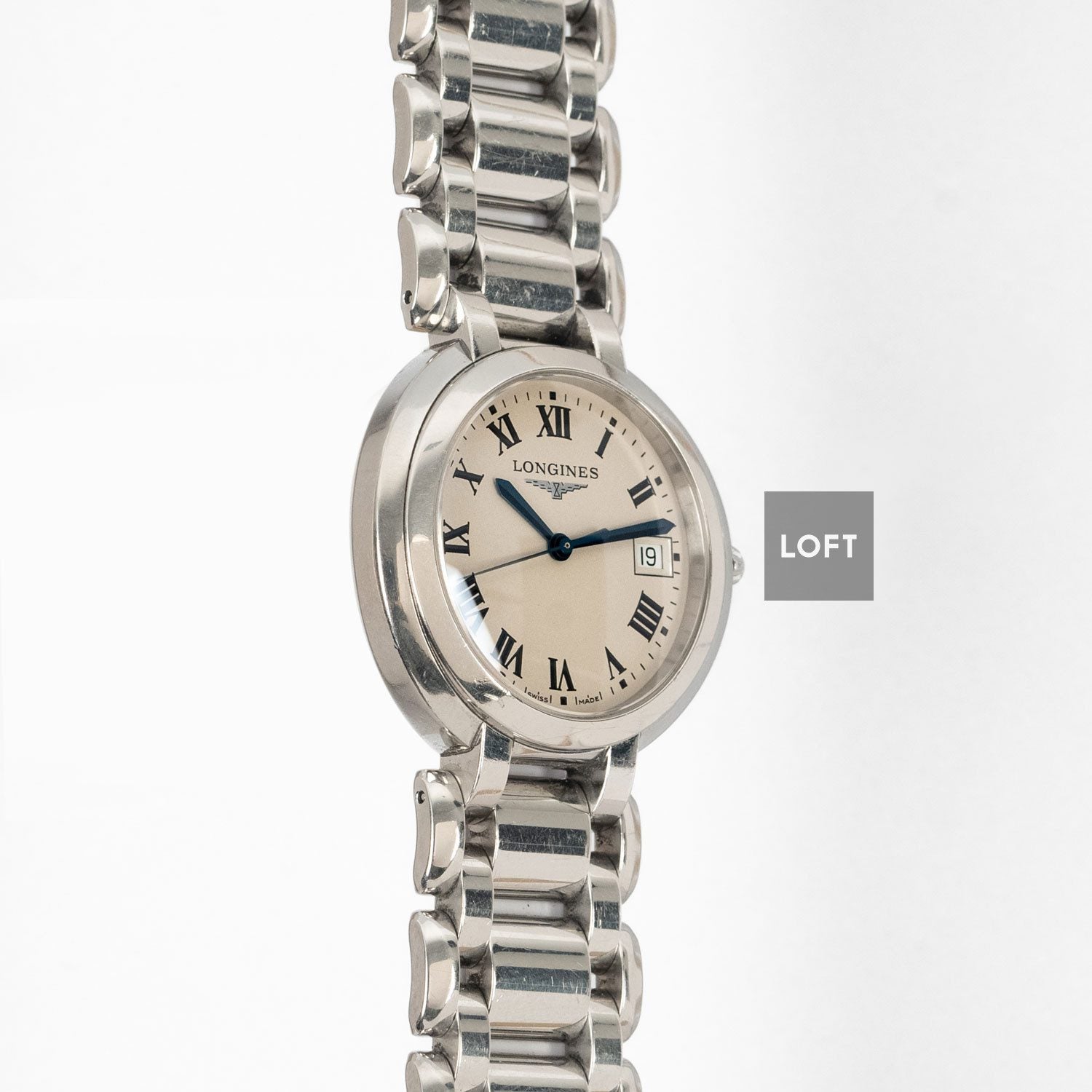 Longines PrimaLuna Date Quartz Silver Dial 34 mm