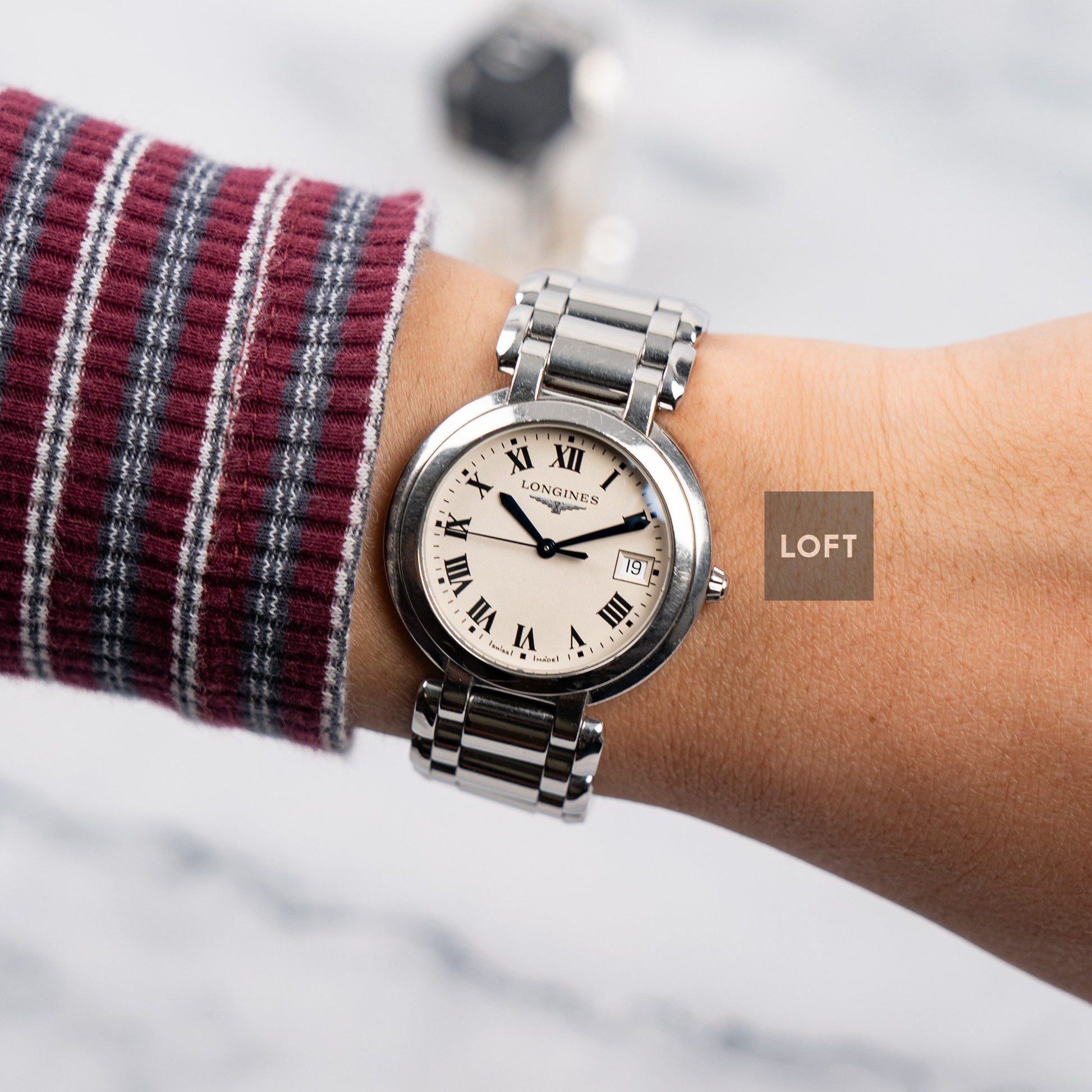 Longines PrimaLuna Date Quartz Silver Dial 34 mm