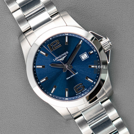 Longines Conquest Quartz Blue Sunburst Dial 41mm
