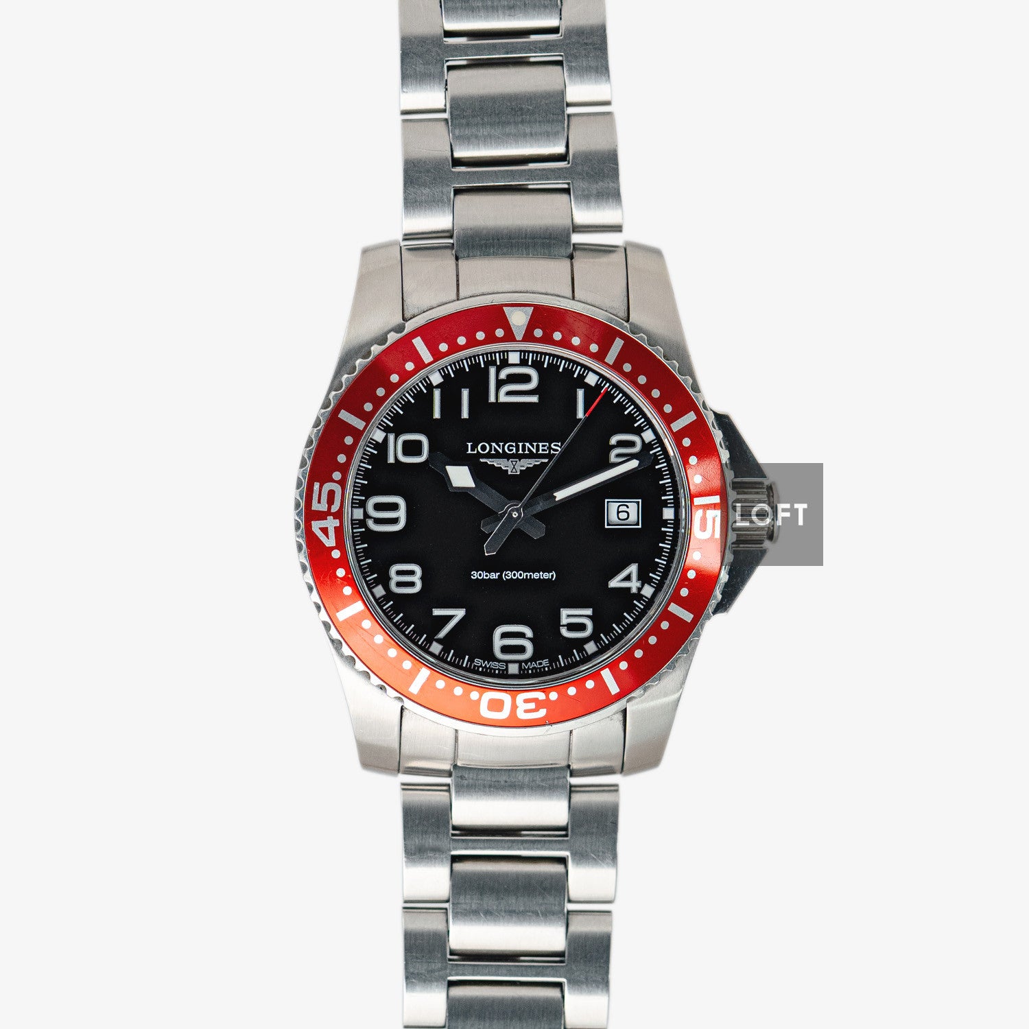 Longines HydroConquest Quartz Black Red Bezel 41mm