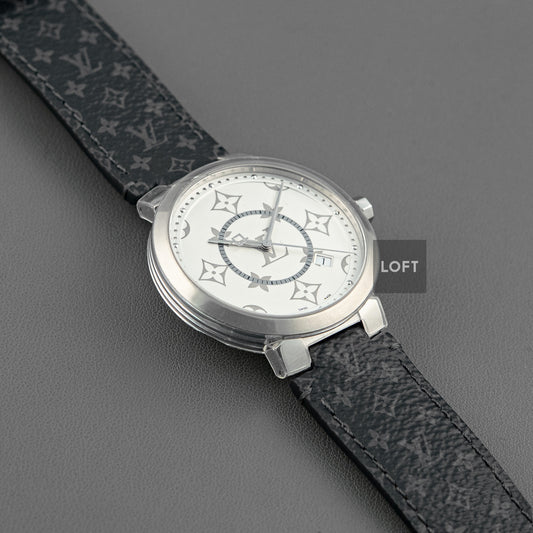 Louis Vuitton Tambour Slim Monogram Quartz Date Silver Dial 39mm