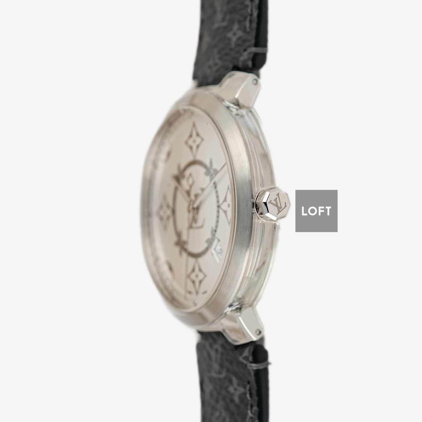 Louis Vuitton Tambour Slim Monogram Quartz Date Silver Dial 39mm