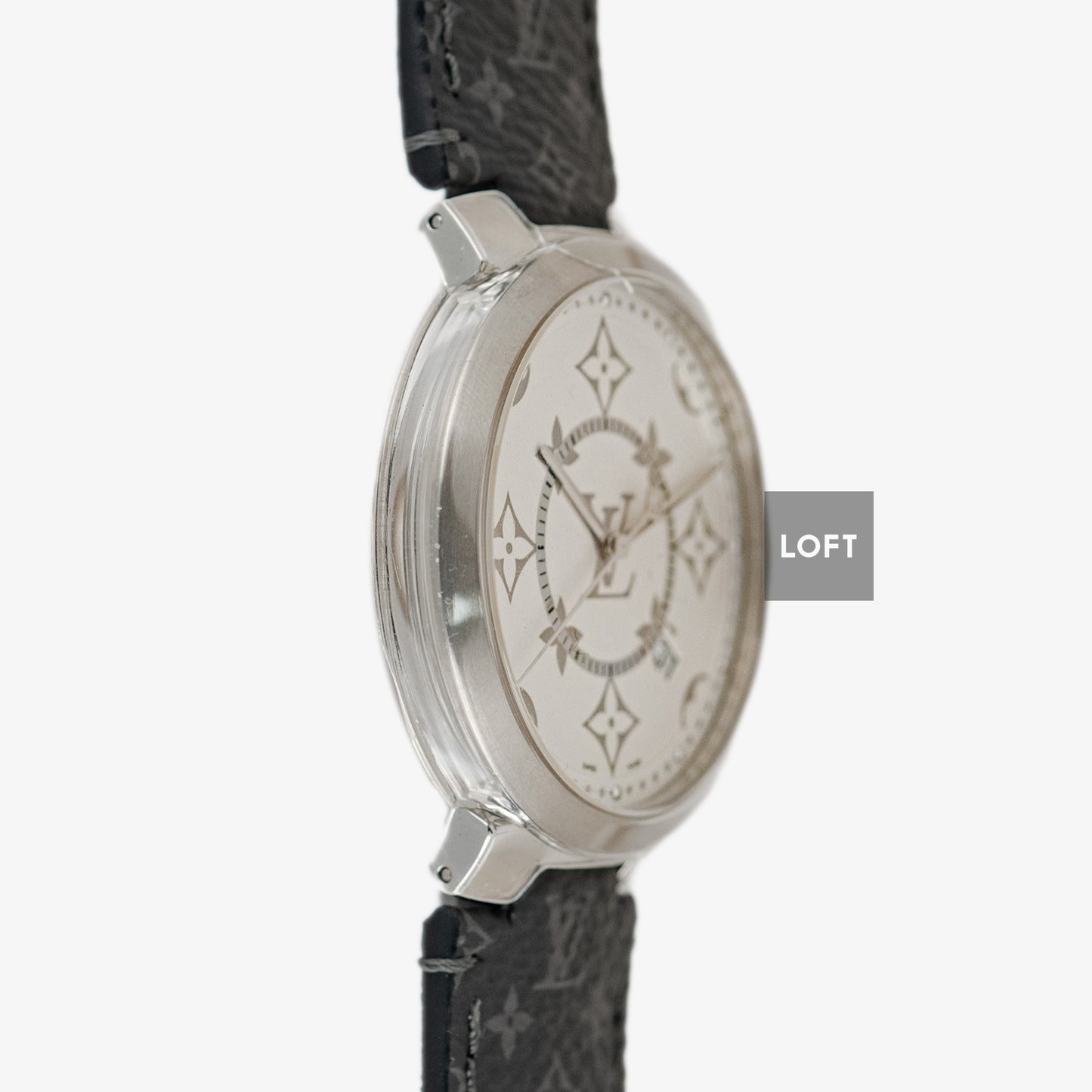 Louis Vuitton Tambour Slim Monogram Quartz Date Silver Dial 39mm