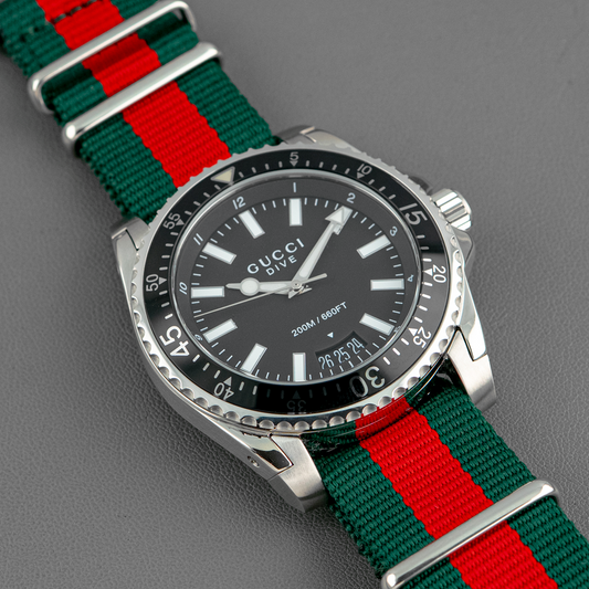 Gucci Dive 136.2 Quartz 200M Black NATO Strap 45mm