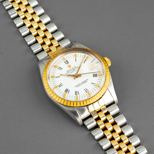 Rolex Oyster Perpetual Date 15053 Two-Tone White Roman Dial 34mm