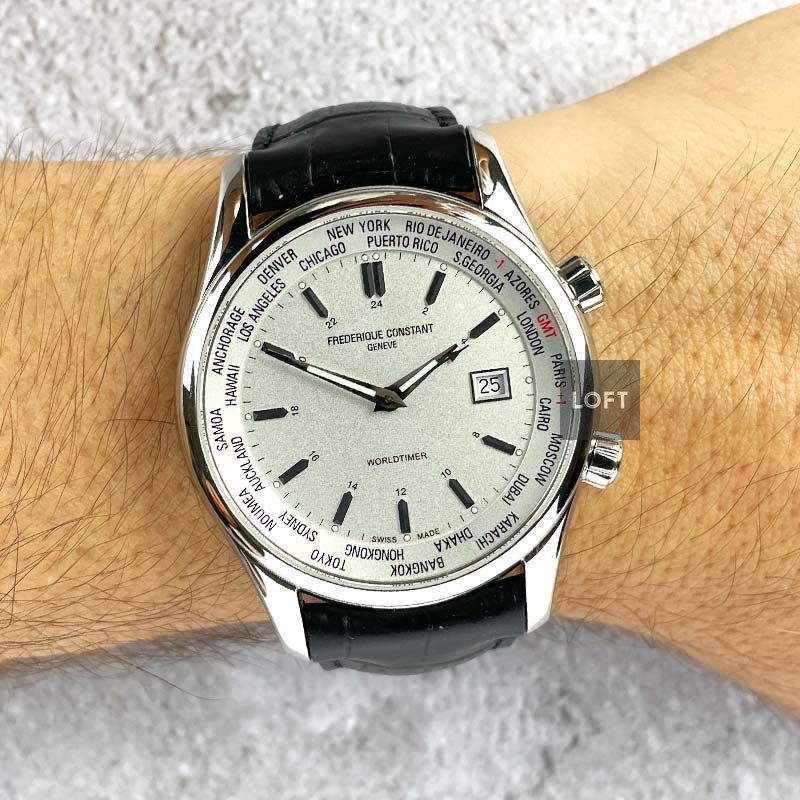 Frederique Constant Worldtimer Silver Dial Quartz 42 mm