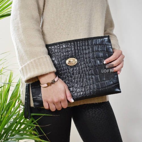 Roberto Cavalli Clutch Grande Cuero Negro