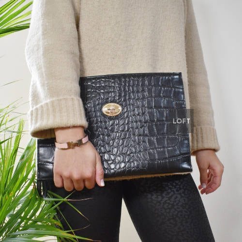 Roberto Cavalli Clutch Grande Cuero Negro