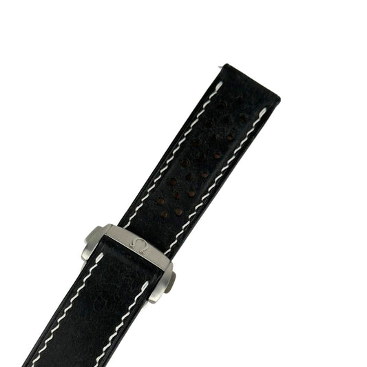 Correa Omega Cuero Negro y Hebilla 18mm