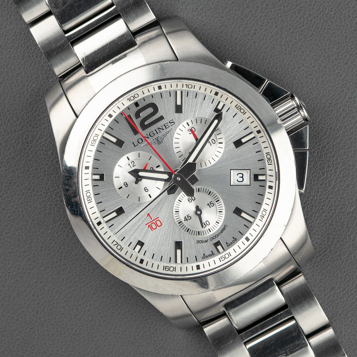 Longines Conquest Chronograph "1/100th" Silver Dial 41mm