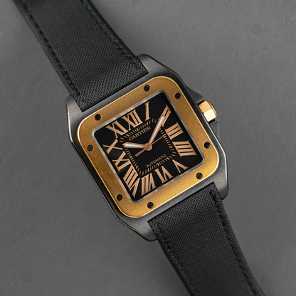 Cartier Santos 100 Black Dial Automatic Golden Bezel 38mm
