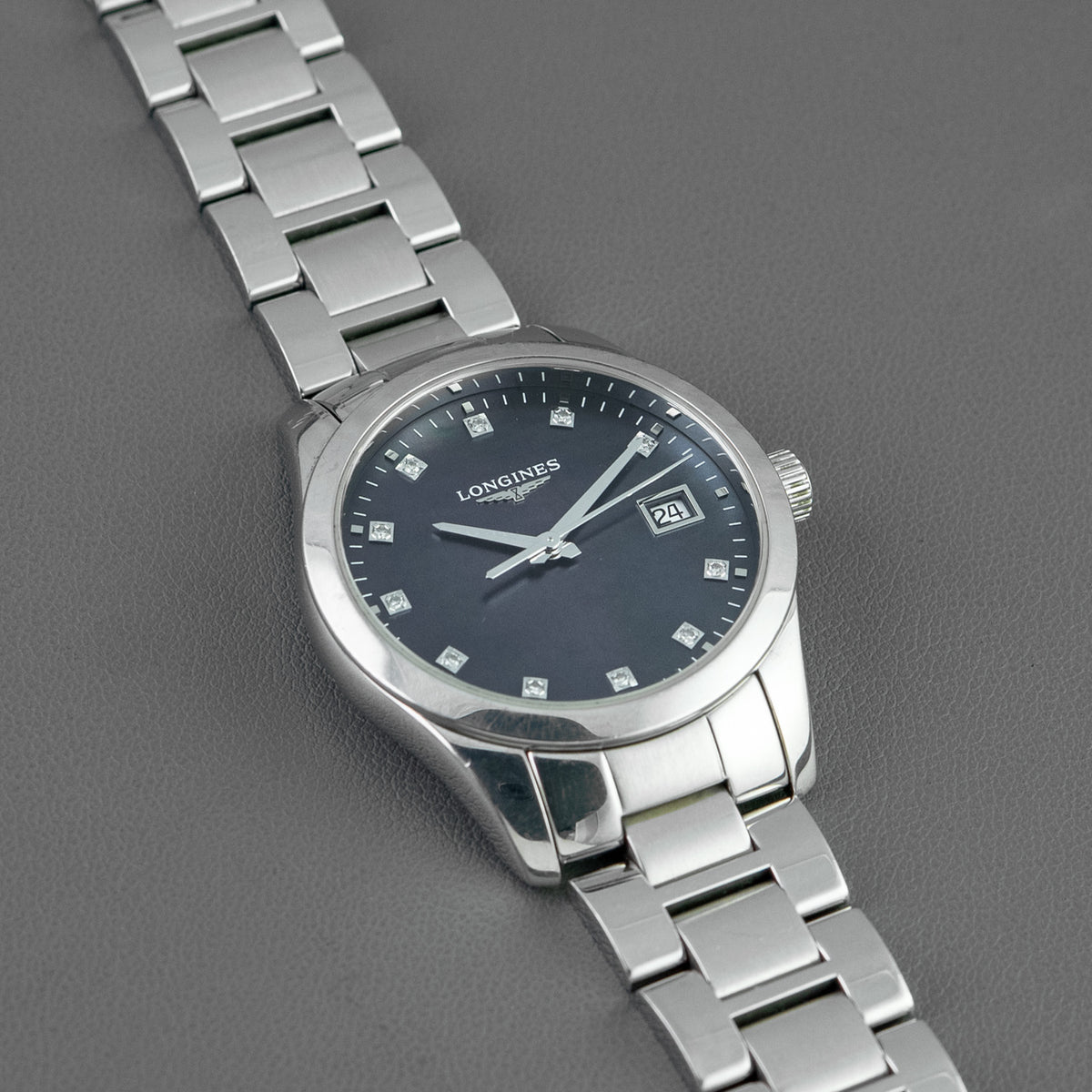 Longines Conquest Classic Black Mother of Pearl Diamond Dial 34mm