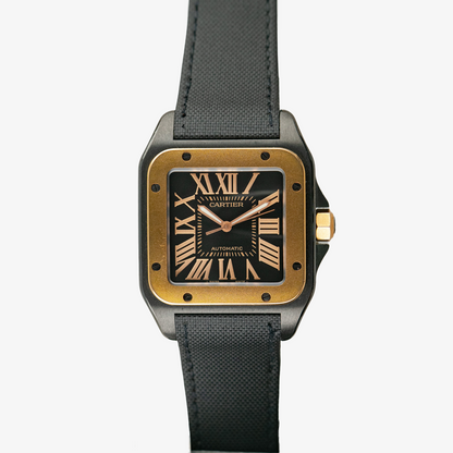 Cartier Santos 100 Black Dial Automatic Golden Bezel 38mm