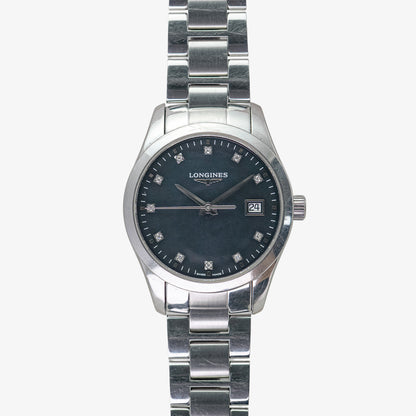 Longines Conquest Classic Black Mother of Pearl Diamond Dial 34mm