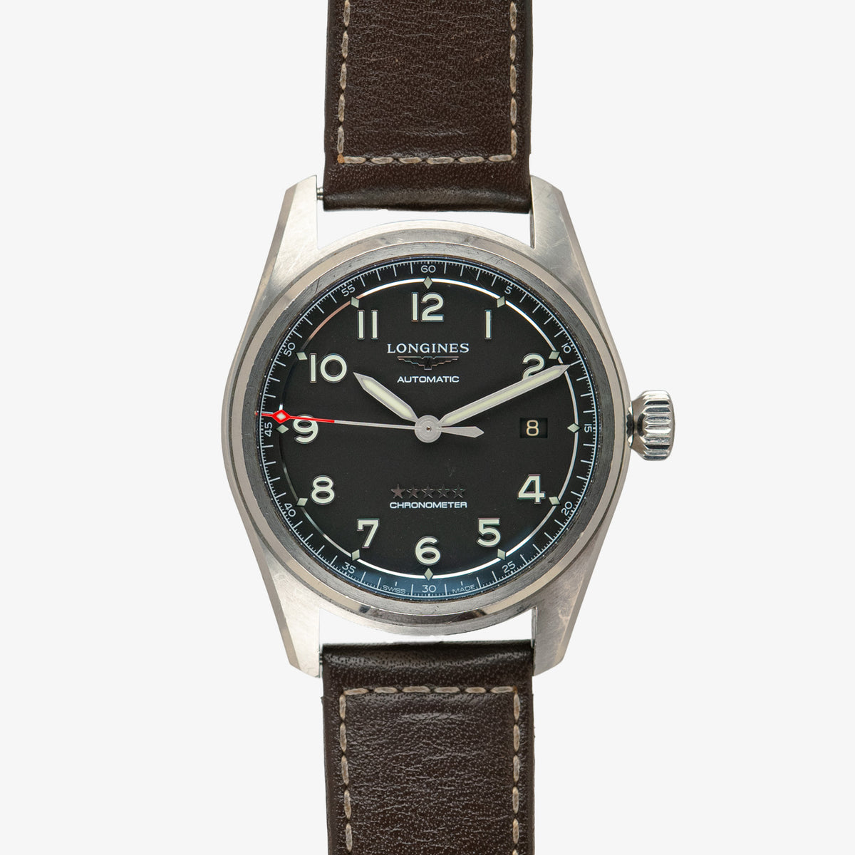 Longines Spirit Automatic Black Dial Brown Strap 40mm