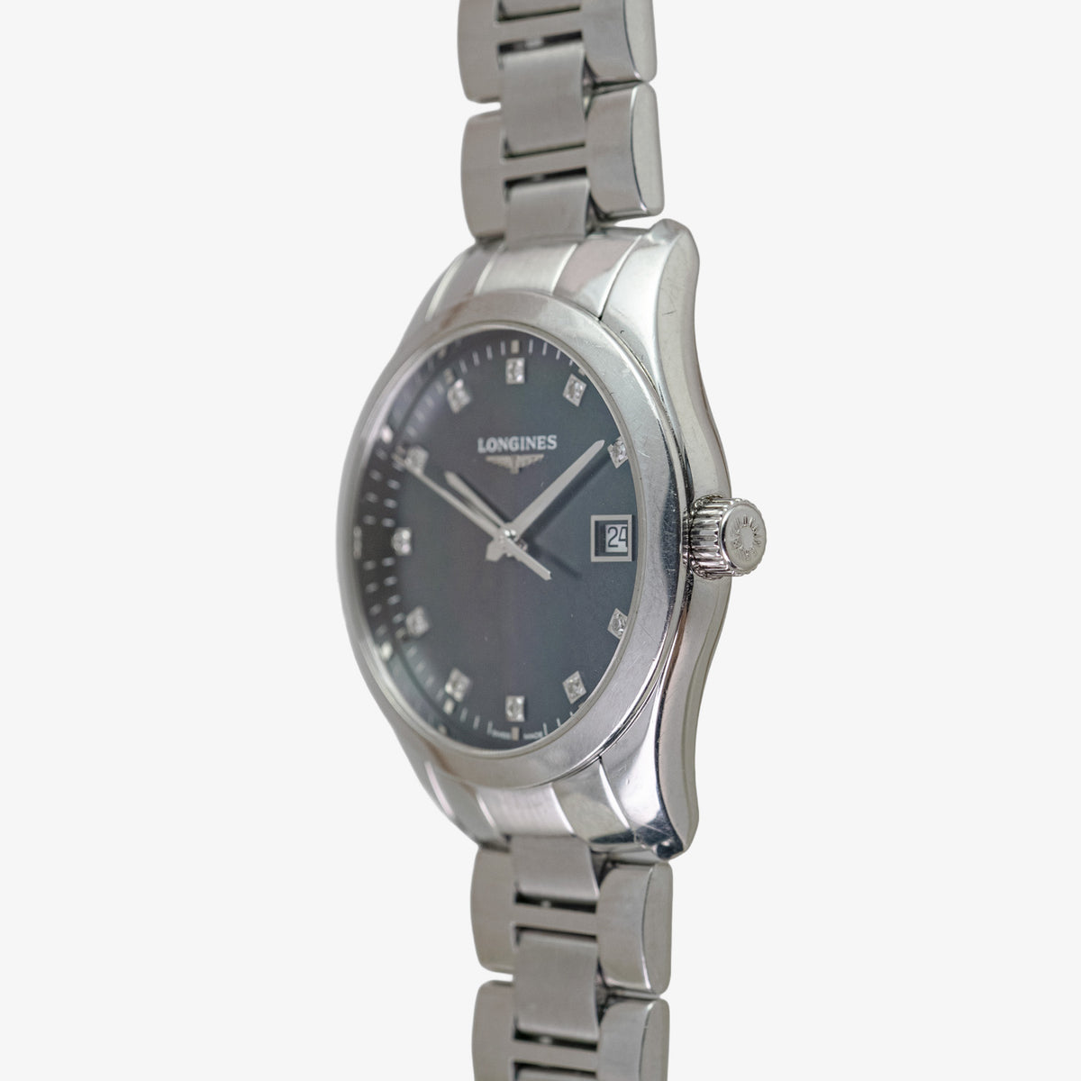 Longines Conquest Classic Black Mother of Pearl Diamond Dial 34mm