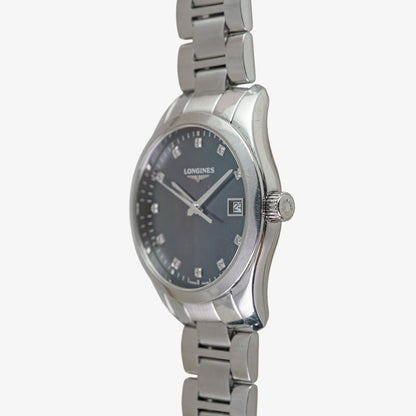Longines Conquest Classic Black Mother of Pearl Diamond Dial 34mm