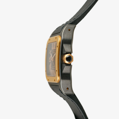 Cartier Santos 100 Black Dial Automatic Golden Bezel 38mm