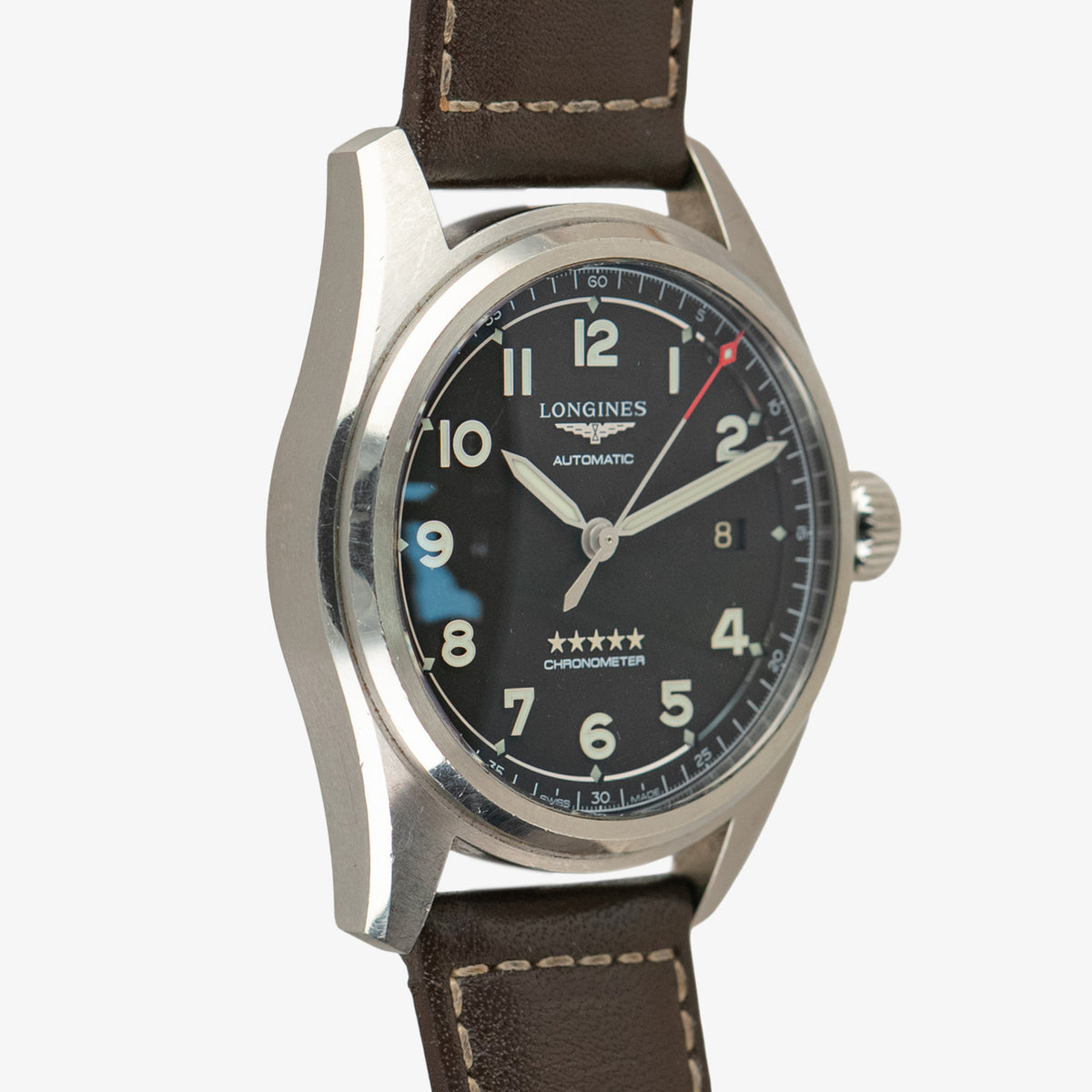 Longines Spirit Automatic Black Dial Brown Strap 40mm
