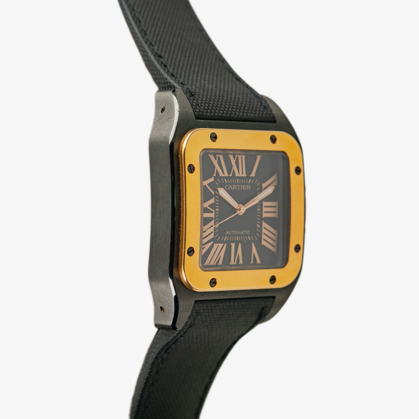 Cartier Santos 100 Black Dial Automatic Golden Bezel 38mm