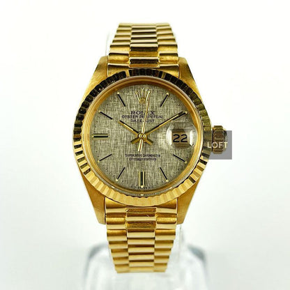 Rolex Lady-Datejust 26 Gold President Linen Dial