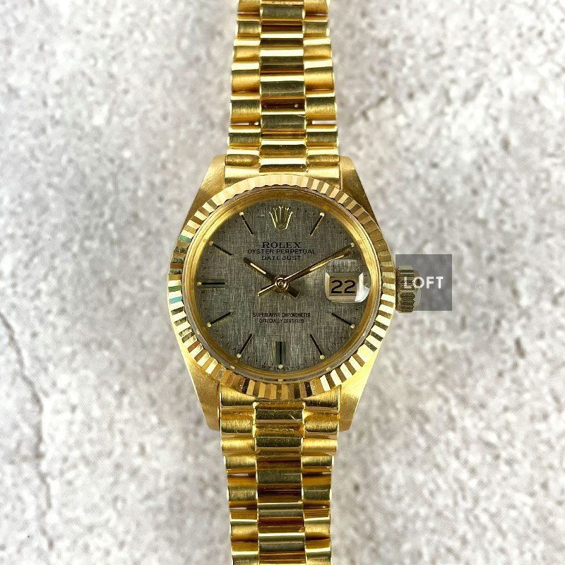 Rolex Lady-Datejust 26 Gold President Linen Dial