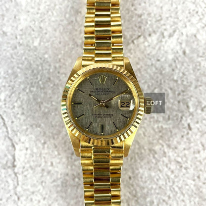 Rolex Lady-Datejust 26 Gold President Linen Dial