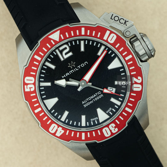 Hamilton Khaki Navy Frogman Auto Red Bezel 42 mm