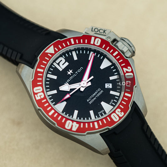 Hamilton Khaki Navy Frogman Auto Red Bezel 42 mm