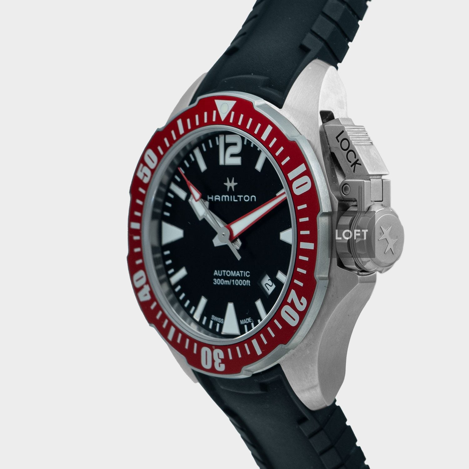 Hamilton Khaki Navy Frogman Auto Red Bezel 42 mm