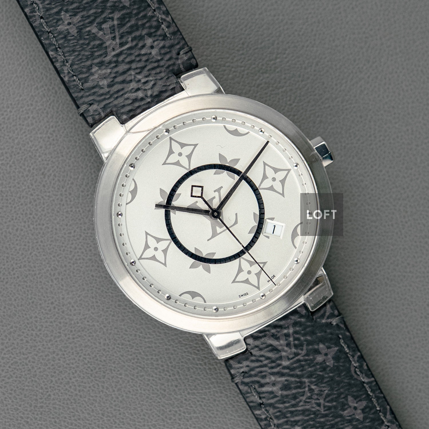 Louis Vuitton Tambour Slim Monogram Quartz Date Silver Dial 39mm