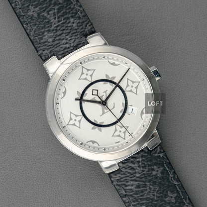 Louis Vuitton Tambour Slim Monogram Quartz Date Silver Dial 39mm