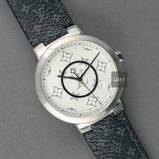 Louis Vuitton Tambour Slim Monogram Quartz Date Silver Dial 39mm