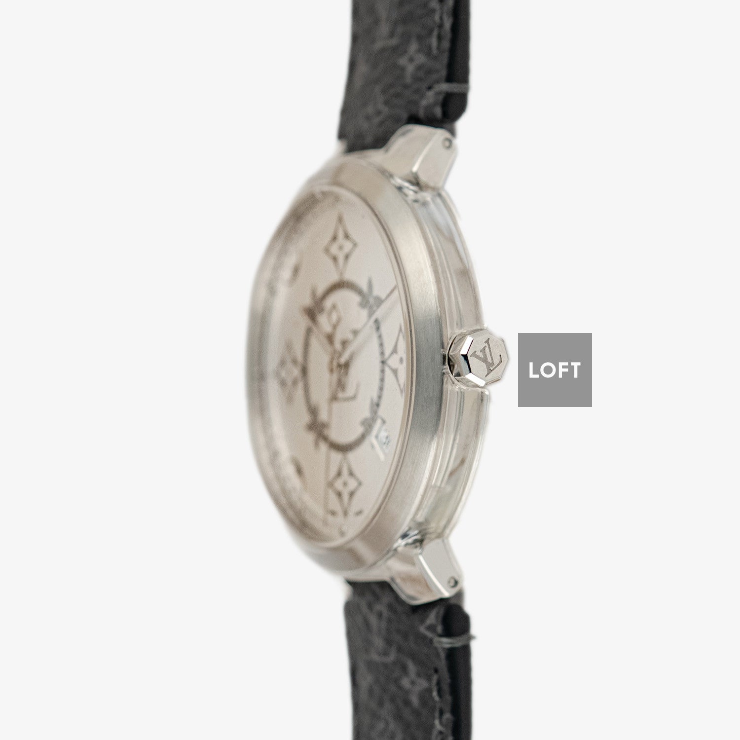Louis Vuitton Tambour Slim Monogram Quartz Date Silver Dial 39mm