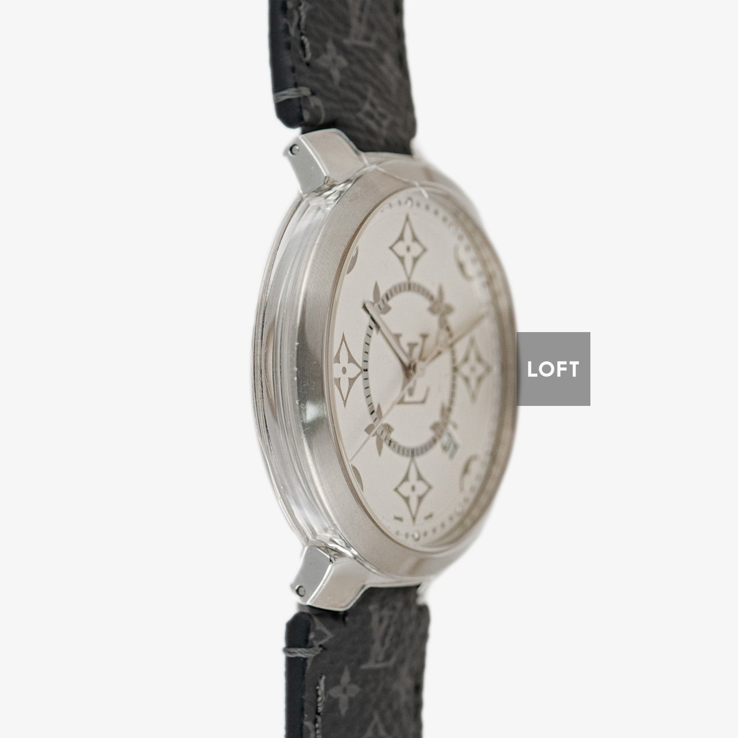 Louis Vuitton Tambour Slim Monogram Quartz Date Silver Dial 39mm