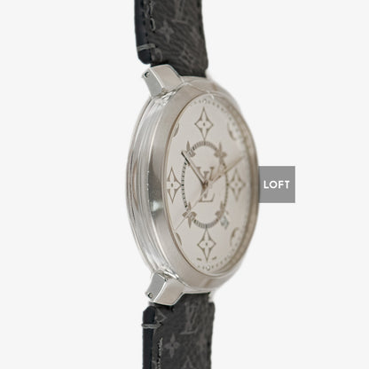 Louis Vuitton Tambour Slim Monogram Quartz Date Silver Dial 39mm