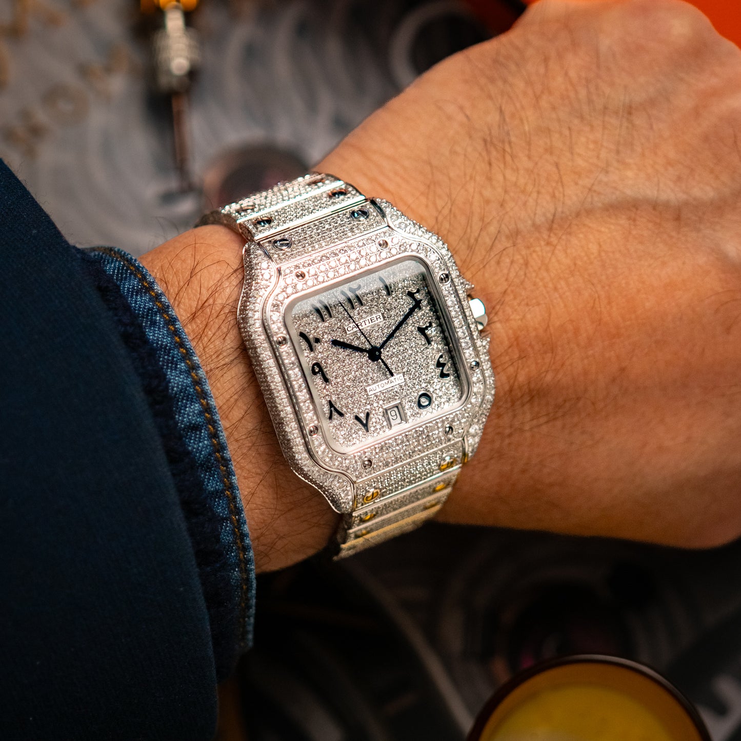 Cartier Santos Large "Iced Out" Automatic Steel 39.8mm