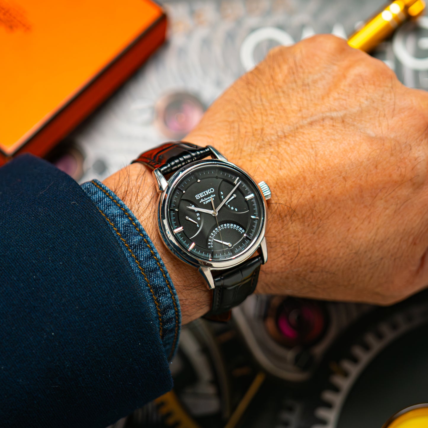 Seiko Automatic Power Reserve Retrograde Black 40.5mm