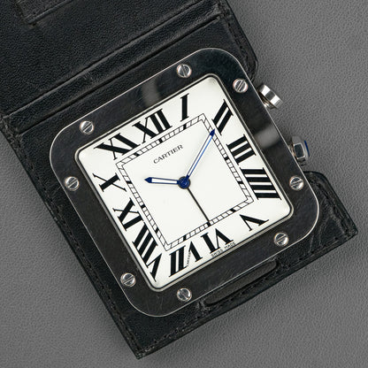 Cartier Santos Travel Alarm Clock White Dial 54mm
