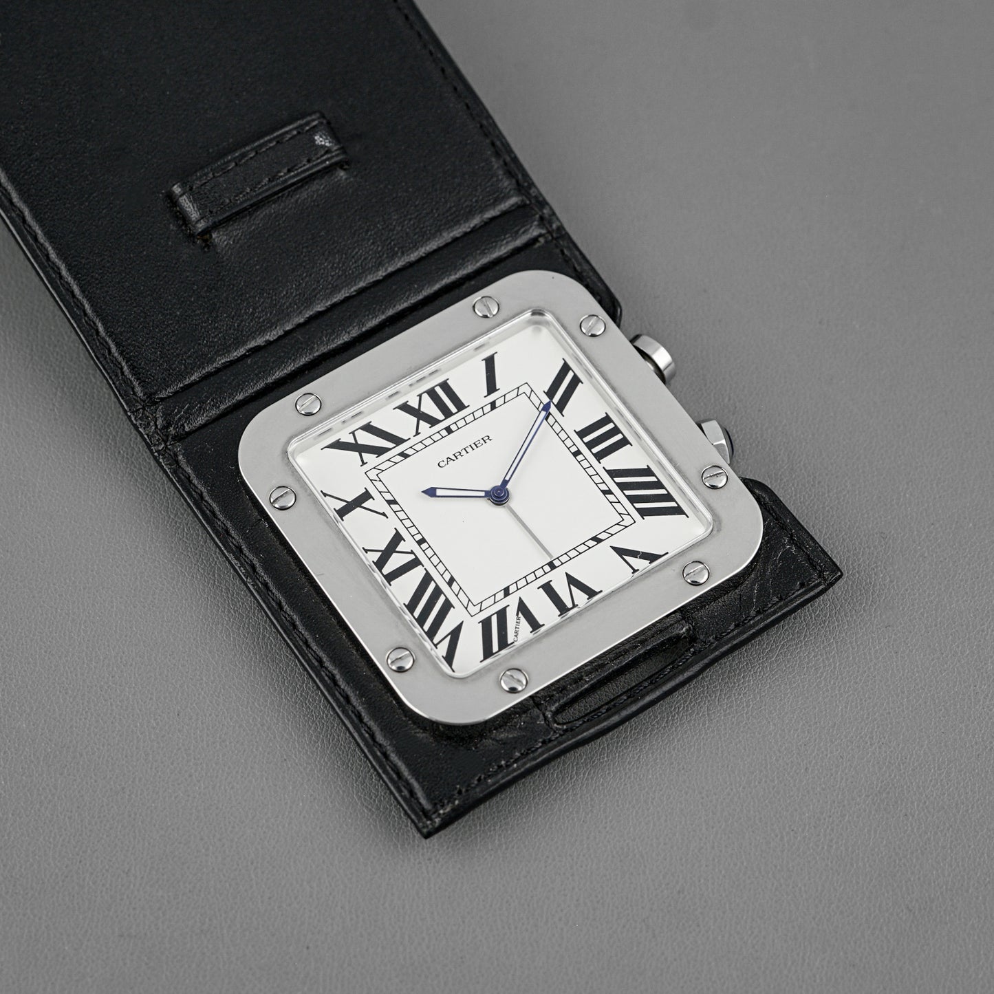 Cartier Santos Travel Alarm Clock White Dial 54mm