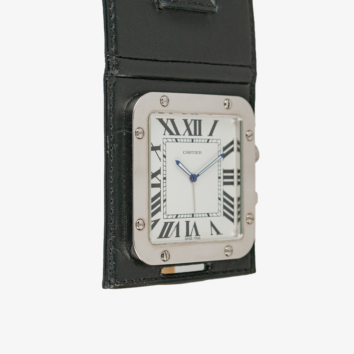 Cartier Santos Travel Alarm Clock White Dial 54mm