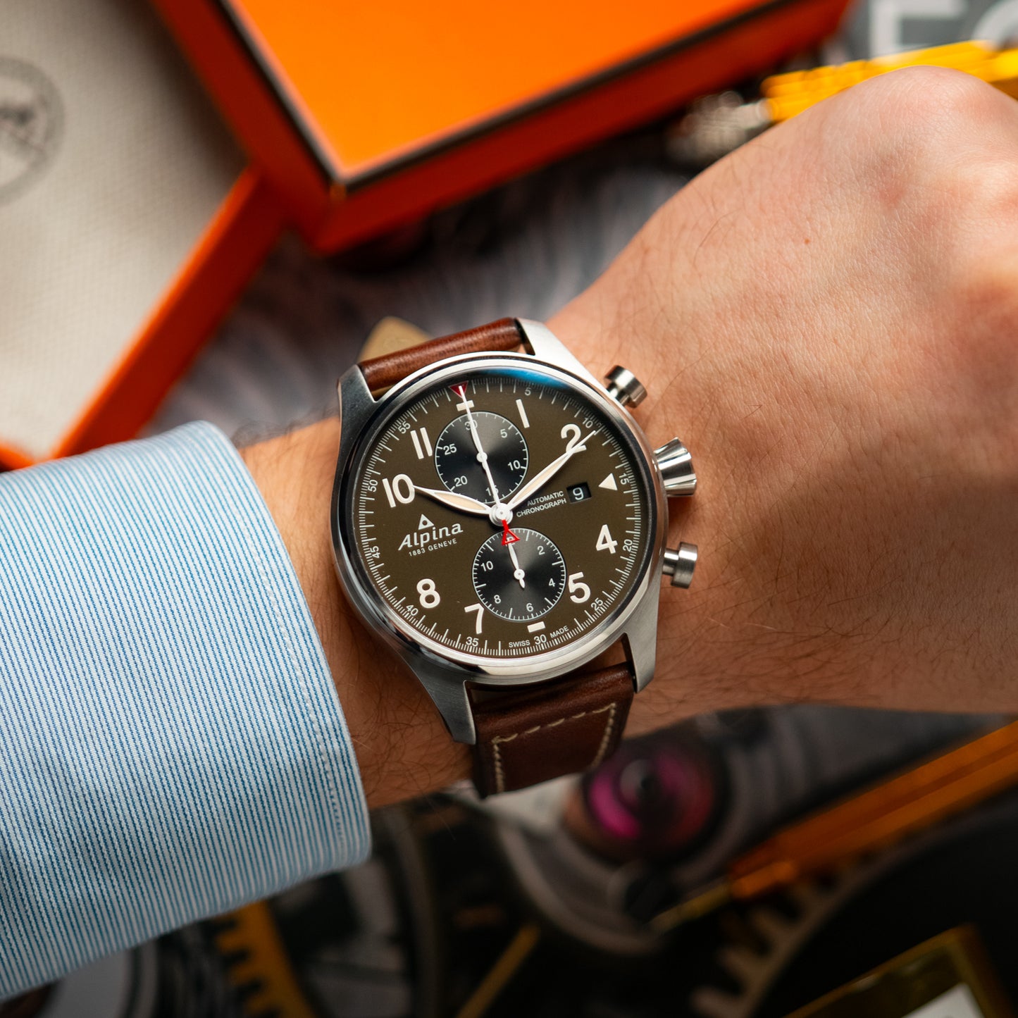 Alpina Startimer Pilot Automatic Chronograph Brown 44mm