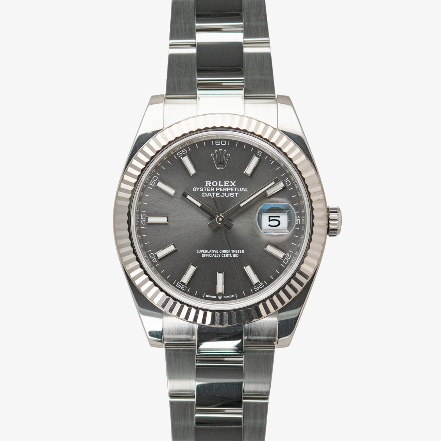 Rolex Datejust Automatic Fluted Bezel Rhodium Dial 41mm