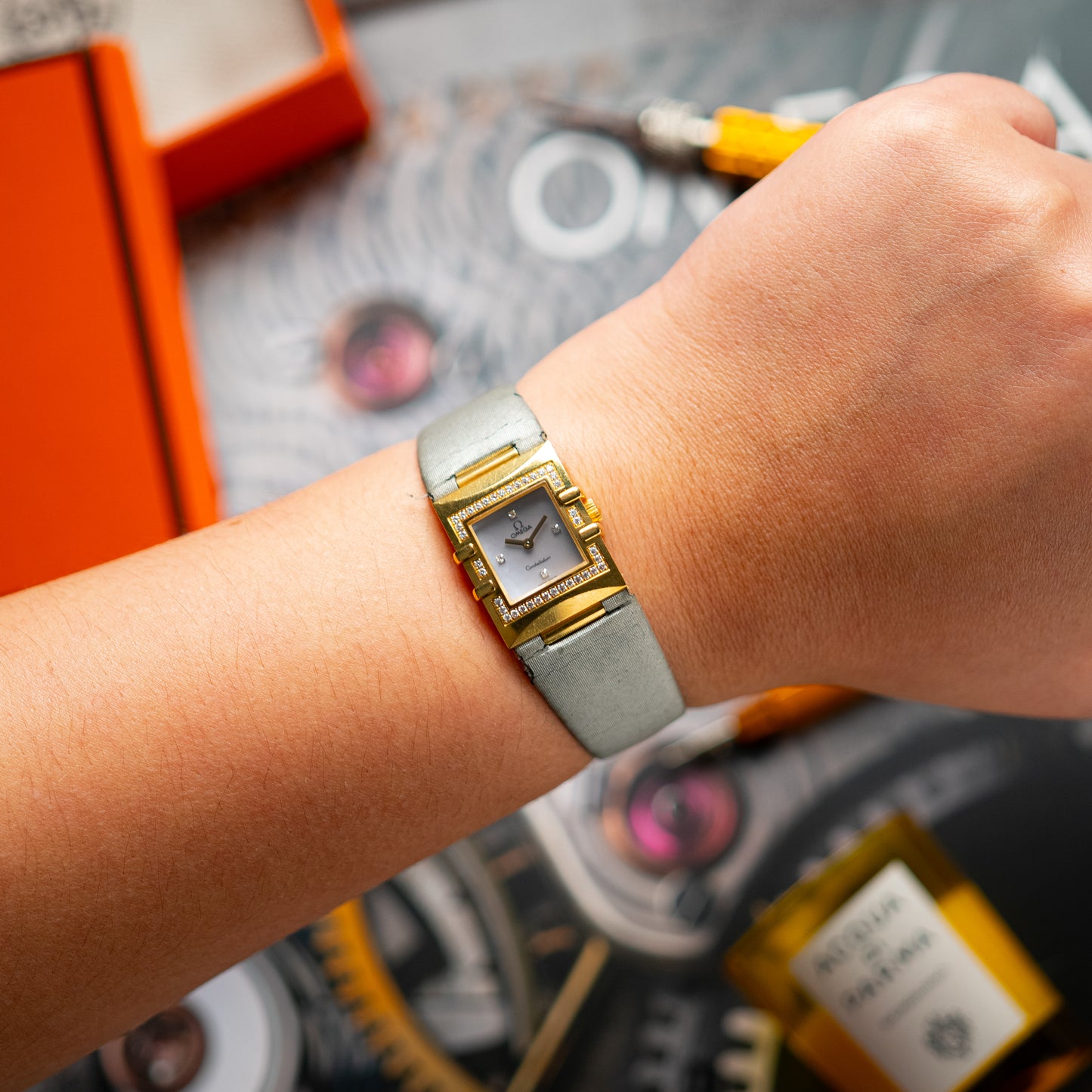 Omega Constellation Quadra Diamonds Yellow Gold Quartz 20mm