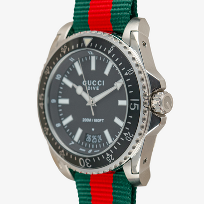 Gucci Dive 136.2 Quartz 200M Black NATO Strap 45mm